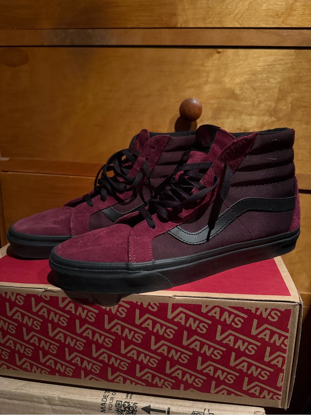 Vans Burgundy and Black Sk8 Hi Shoes